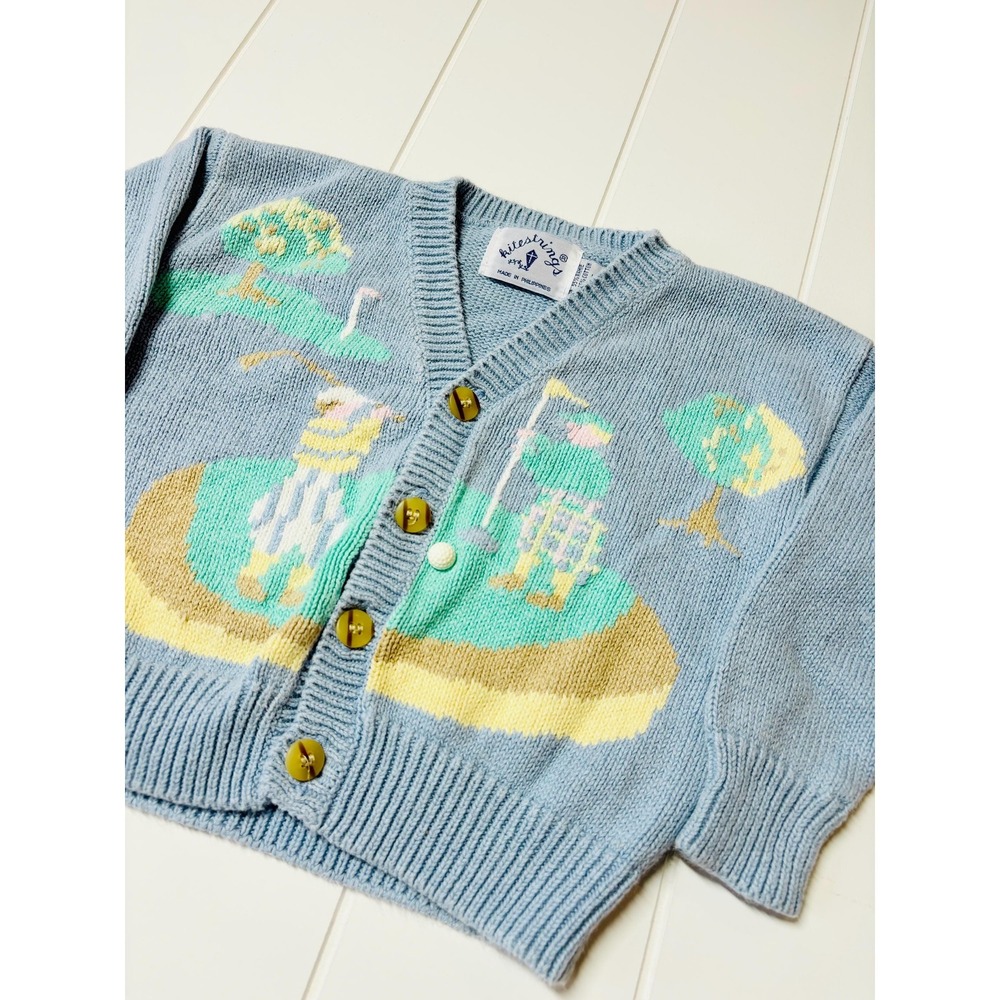 Vintage Kids Golf Theme Novelty Print Chunky Sweater Cardigan, Size 2T - Picture 5 of 11